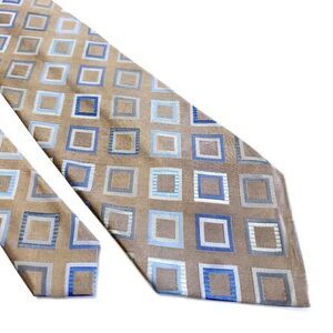 Croft & Barrow‎ Beige Blue Woven Geometric Silk Tie Stain Resistant